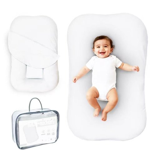 Aila + Aiden Baby Lounger - Organic Cotton Infant Lounger | Adjustable & Portable Floor Lounger - Soft, Breathable Cover (White)