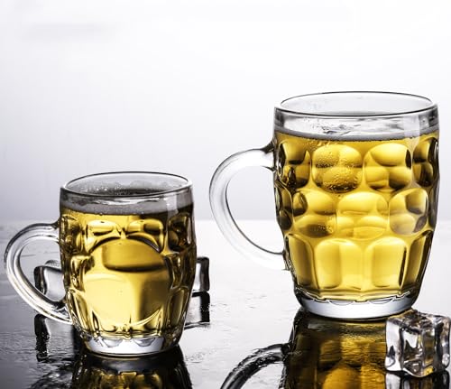 Dimple Stein Beer Mugs, 20 oz Heavy Duty Glass Beer Glasses with Handle