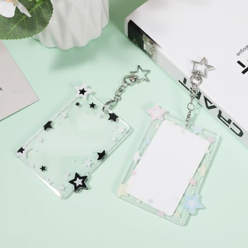 2Pcs Acrylic Star Photocard Holder Keychain with Metal Chain