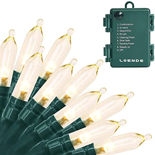 LOENDE 18ft Battery Operated Warm White LED Christmas String Lights 8 Modes with Timer, Waterproof for Indoor & Outdoor Decor, Green Wire