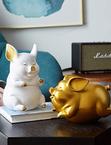 Gold Pig Coin Bank Sculpture Modern Home Decor 8.3 Inch
