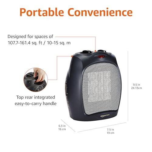 Ceramic Space Heater 1500W Portable Indoor Heating with Thermostat Black
