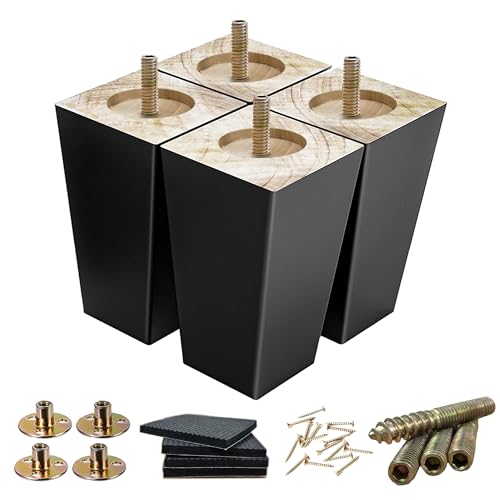 5-Inch Square Wood Furniture Legs - Heavy Duty Replacement for Sofa & Bed