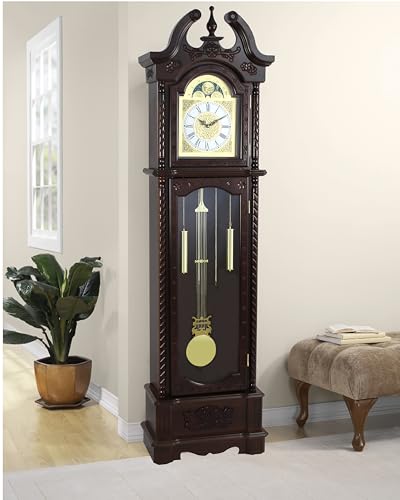 Grandfather Floor Clock with Walnut Finish, Glass Door, Westminster Chime