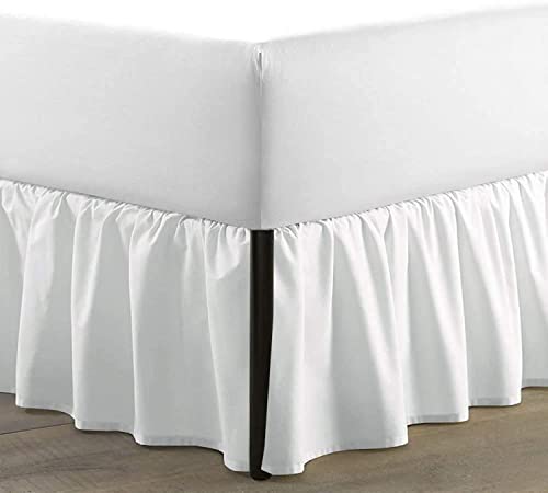 Full Size Ruffled Bed Skirt - 21 Inch Drop Split Corners Dust Ruffle (White)