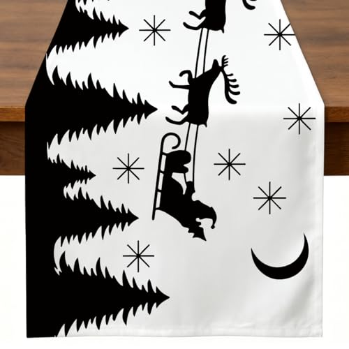 Sldpngo Elk Christmas Table Runner Winter Holiday Home Decor