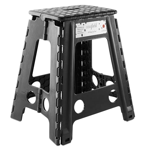18-Inch Folding Step Stool with Handle - Heavy Duty Portable Plastic Stool
