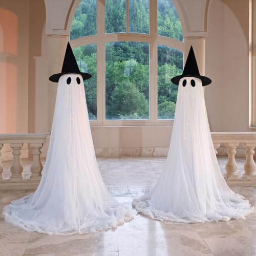 5 Ft Light Up Ghost Outdoor Halloween Decorations with Remote - 2 Pack