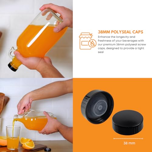 0.5 Gallon Glass Jugs with Polyseal Caps 2 Pack Clear Growlers