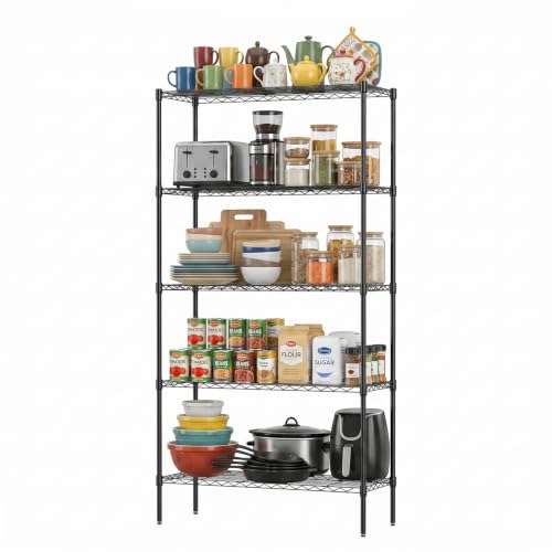 5-Tier Wire Storage Shelf 36x14x72 Inch Black Heavy Duty Metal Rack