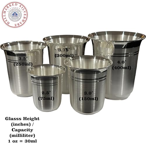 999 Pure Silver Hallmarked Glass - 2.5 Inch, 75ml Premium Silver Drinkware