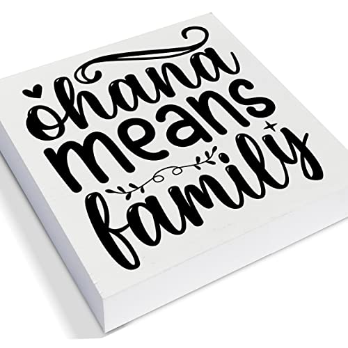 Ohana Means Family Wooden Box Sign, 5x5 Inch Rustic Desktop Wall Plaque