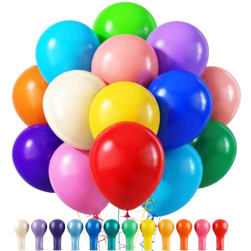 Rubfac Rainbow Balloons 12 Inch 120 Pack Assorted Colors Latex Party Decor
