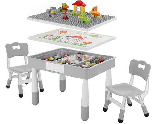 4-in-1 Kids Activity Table and Adjustable Chair Set with Storage - Grey