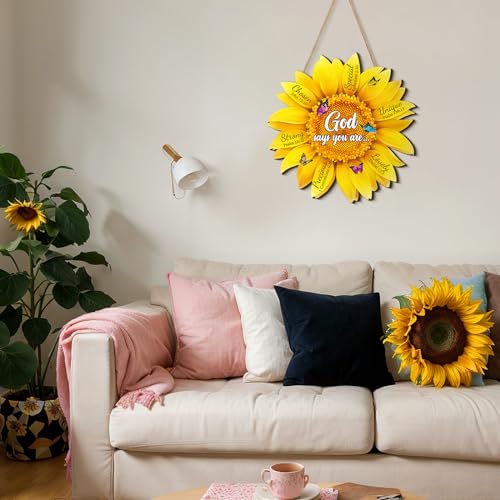 11.8 Inch Wooden Sunflower Welcome Sign with Bible Verse Wall Decor