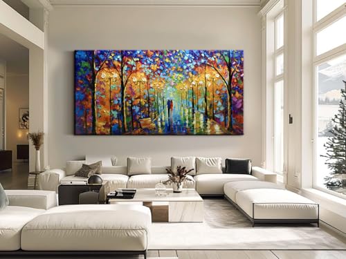 Large Abstract Landscape Oil Painting, Hand-Painted Textured Tree Canvas Art