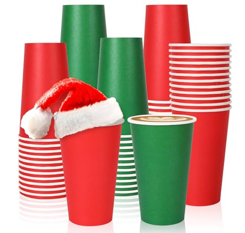 Whaline 16oz Christmas Paper Cups (50 Count) Red & Green Disposable Holiday Cups