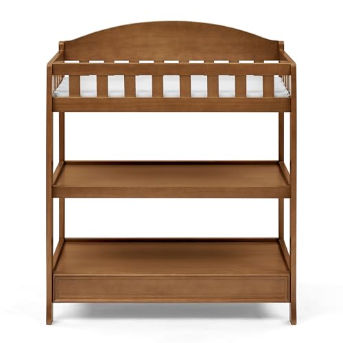 Infant Wooden Changing Table with Pad & 2 Storage Shelves - Chestnut