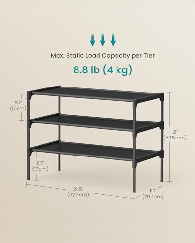 3-Tier Shoe Rack Organizer, Stackable Metal Entryway Storage Shelf