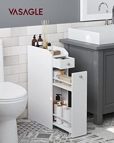 Slim Bathroom Storage Cabinet with Slide-Out Drawers, White