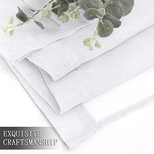 White Linen Textured Short Sheer Curtains - Light Filtering (54 x 45 in, Set of 2)