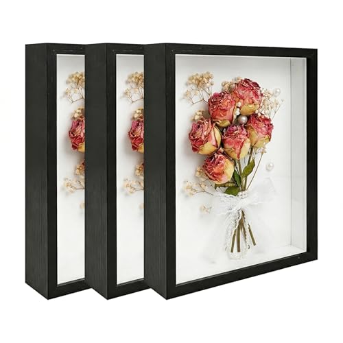 3-Piece 8x10 Shadow Box Frame Set, Wooden Display Case for Keepsakes