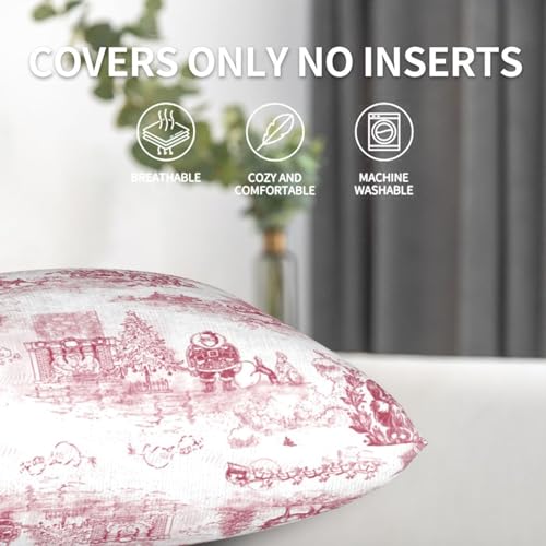 LOHDALOLF Christmas Toile Throw Pillow Covers 18x18 Inches Set of 2 - Holiday Decor