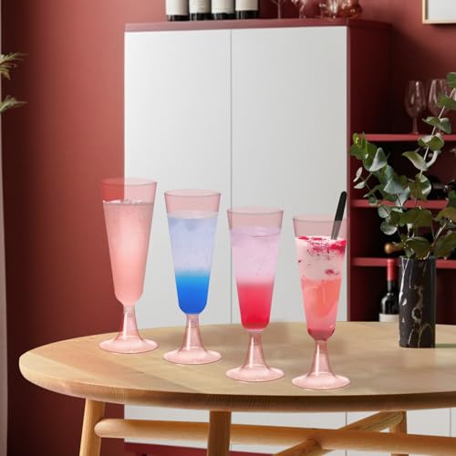 25 Pack Disposable Pink Champagne Flutes 5 Oz Plastic Wine Glasses