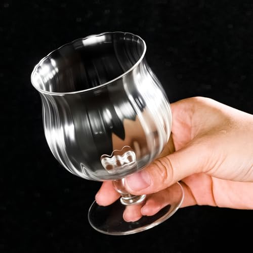 Ribbed Crystal Drinking Glasses, 8 oz Stemmed Juice Goblets Set of 2