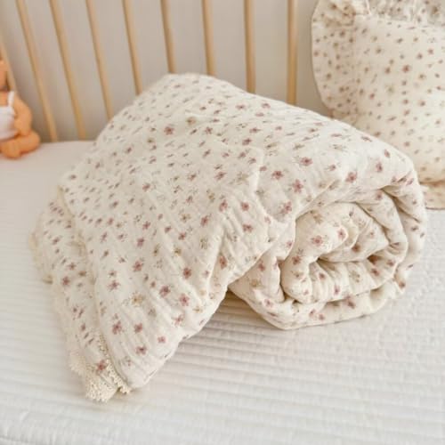 Floral Print Muslin Cotton Kids Quilt - Lightweight Toddler Blanket 60x78