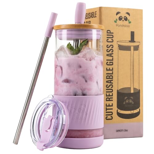 20 oz Glass Tumbler with Lids, Straws, and Silicone Sleeve - Lilac