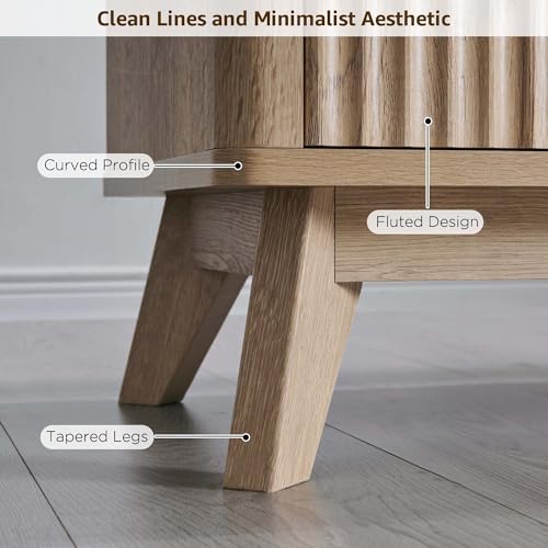 70-Inch Mid-Century Modern Fluted TV Stand with Storage Cabinets