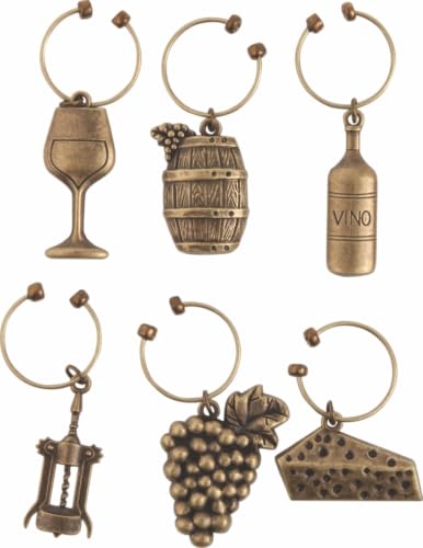 Vineyard Twine Antiqued Farmhouse Wine Charms & Drink Markers - 6 Pack
