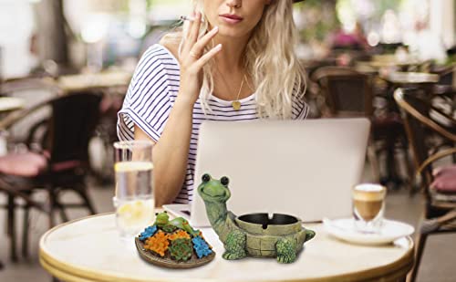 Turtle Resin Ashtray with Lid, Windproof Outdoor Cigarette Ash Tray