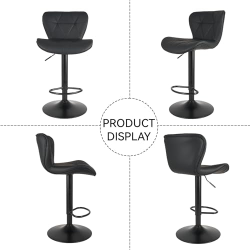 Adjustable Faux Leather Swivel Bar Stools with Back, Set of 2 - Black