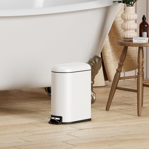 Slim 1.3 Gallon Stainless Steel Bathroom Trash Can with Soft Close Lid