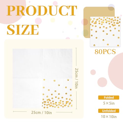 Mealivos Gold Dot 80 Pack White Paper Cocktail Napkins 5x5in 3-Ply Party Supplies