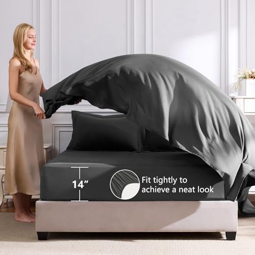 CozyLux Queen Comforter Set 7-Piece Bed in a Bag Dark Grey Microfiber