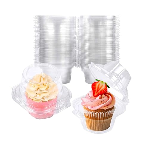 50 Pack Clear Individual Cupcake Containers - Stackable Plastic Boxes