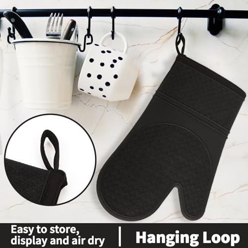 Silicone Oven Mitts - 11.6" Heat Resistant Baking Gloves with Cotton Lining