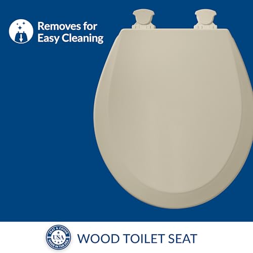 Durable Round Wooden Toilet Seat - Easy Clean Hinges, Bone Finish