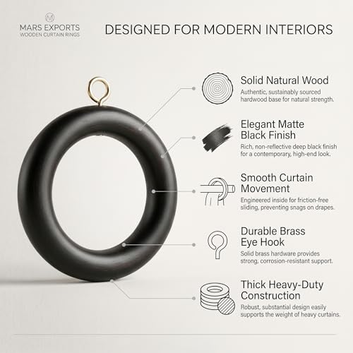 Handmade Beech Wood Curtain Rod Rings - 2.7 Inch Inner Diameter, 24 Pack