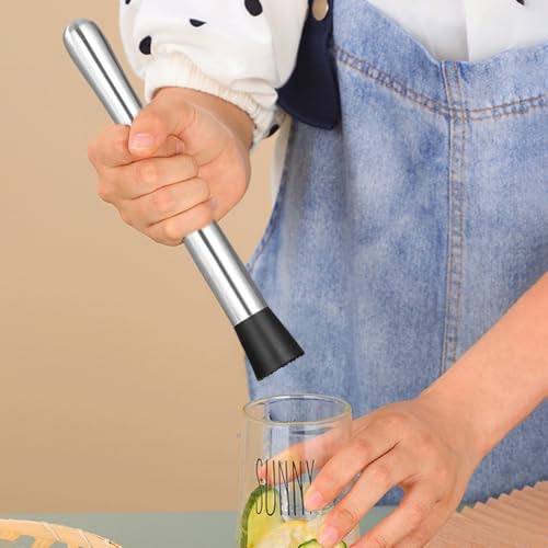 Melunira 10-Inch Silver Cocktail Muddler Set with 2 Spoons - Barware