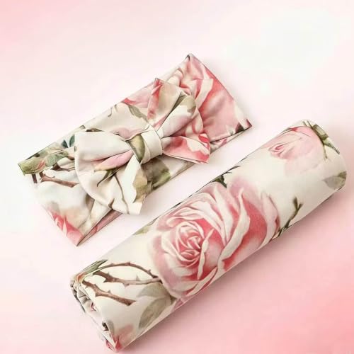 Galabloomer Floral Newborn Swaddle Blanket & Matching Headband Set