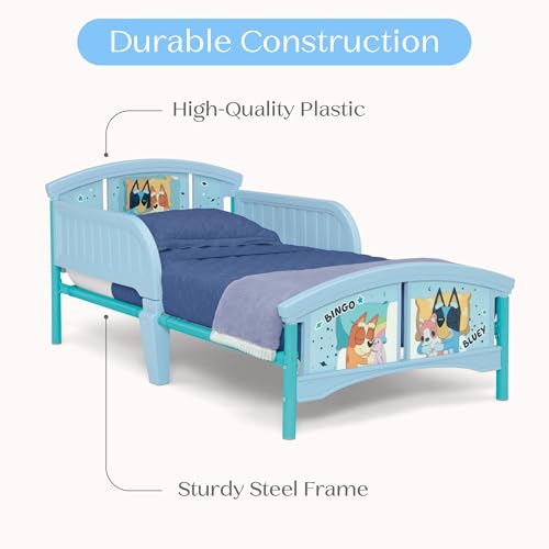 Low-to-Floor Plastic Toddler Bed with Safety Guardrails & Steel Frame