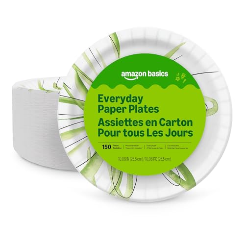 Amazon Basics 10 Inch Disposable Paper Plates, 150 Count
