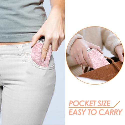 Hianjoo Pink 8oz Leakproof Stainless Steel Hip Flask Set for Women, Portable Camping & Gifting