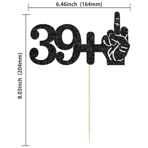 39+1 Black Glitter Cake Topper for 40th Birthday Party Decoration