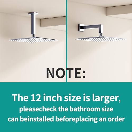 12-Inch Square Rain Shower Head - High Flow Stainless Steel Rainfall