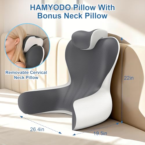 22" Ergonomic Reading Pillow with Armrests for Bed Support